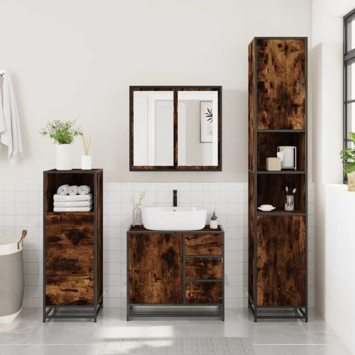 Vidaxl 4 Piece Bathroom Furniture Set Smoked Oak Engineered Wood