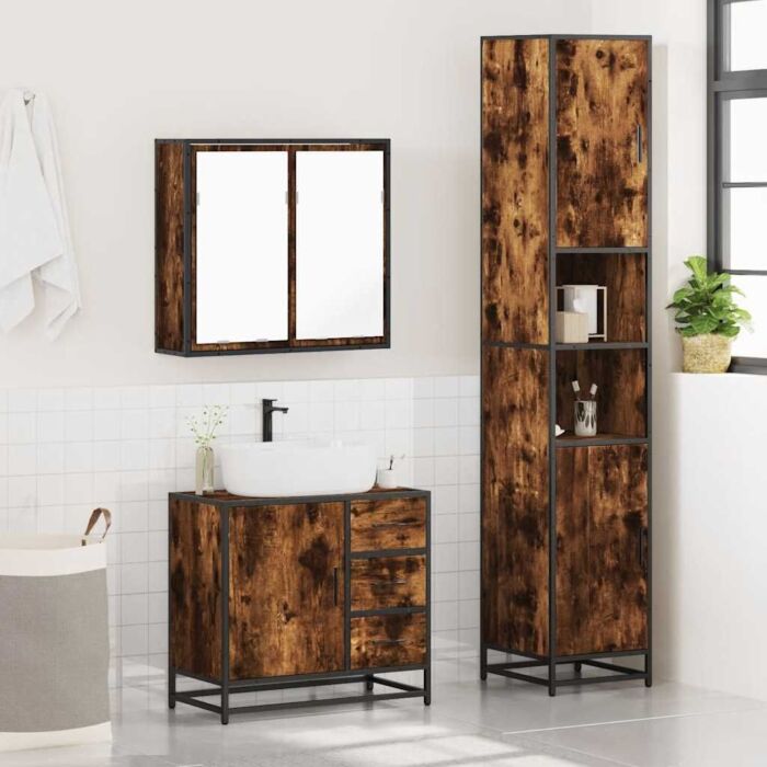 Vidaxl 4 Piece Bathroom Furniture Set Smoked Oak Engineered Wood