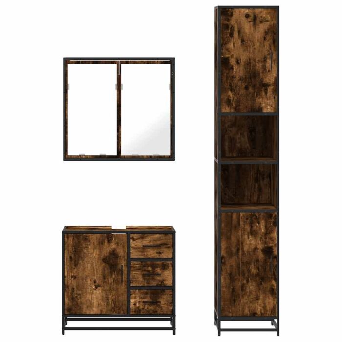 Vidaxl 4 Piece Bathroom Furniture Set Smoked Oak Engineered Wood
