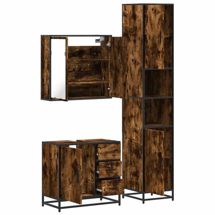 Vidaxl 4 Piece Bathroom Furniture Set Smoked Oak Engineered Wood