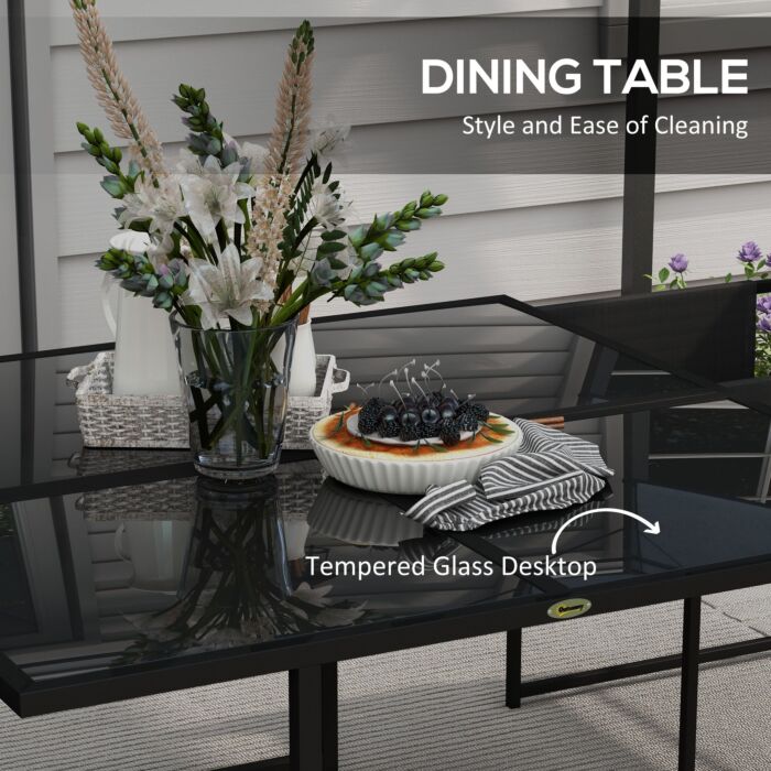Outsunny 5 Piece Garden Dining Set With Breathable Mesh Seat, Adjustable Backrest, Tempered Glass Table Top, Black