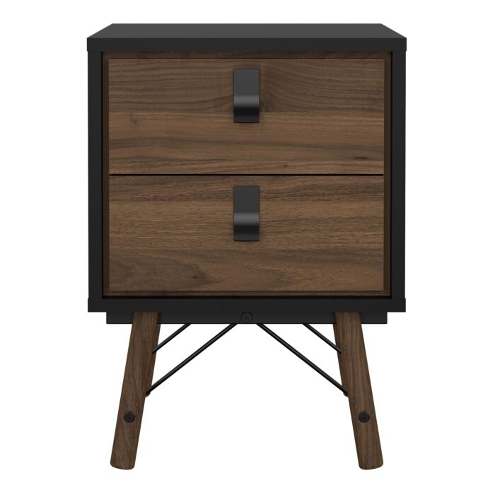 Ry Bedside Cabinet 2 Drawer In Matt Black Walnut