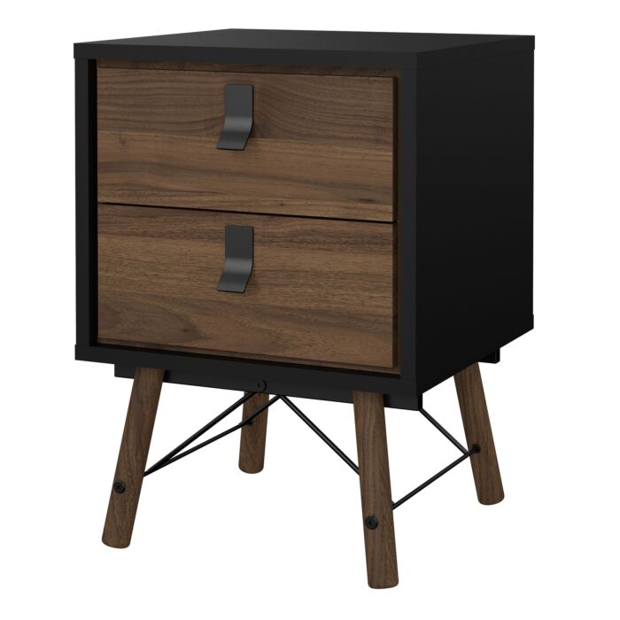 Ry Bedside Cabinet 2 Drawer In Matt Black Walnut