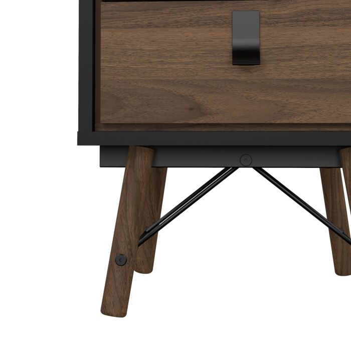Ry Bedside Cabinet 2 Drawer In Matt Black Walnut