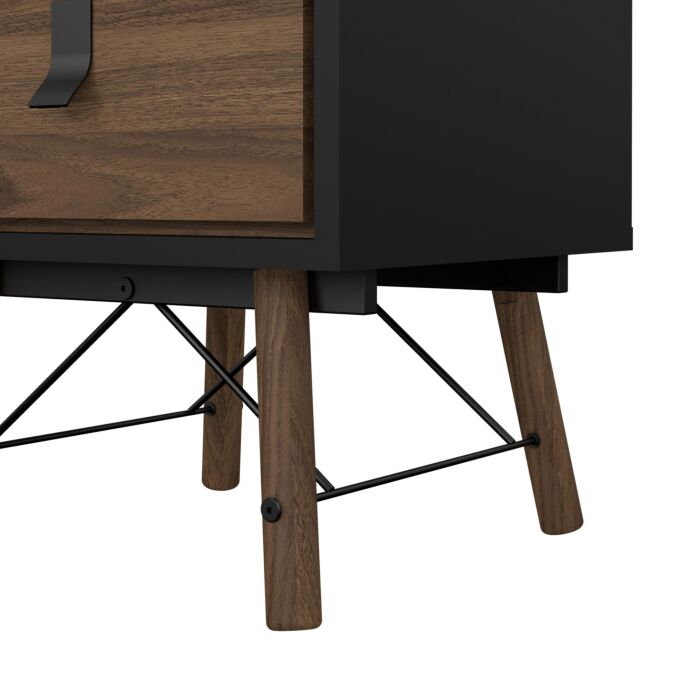 Ry Bedside Cabinet 2 Drawer In Matt Black Walnut