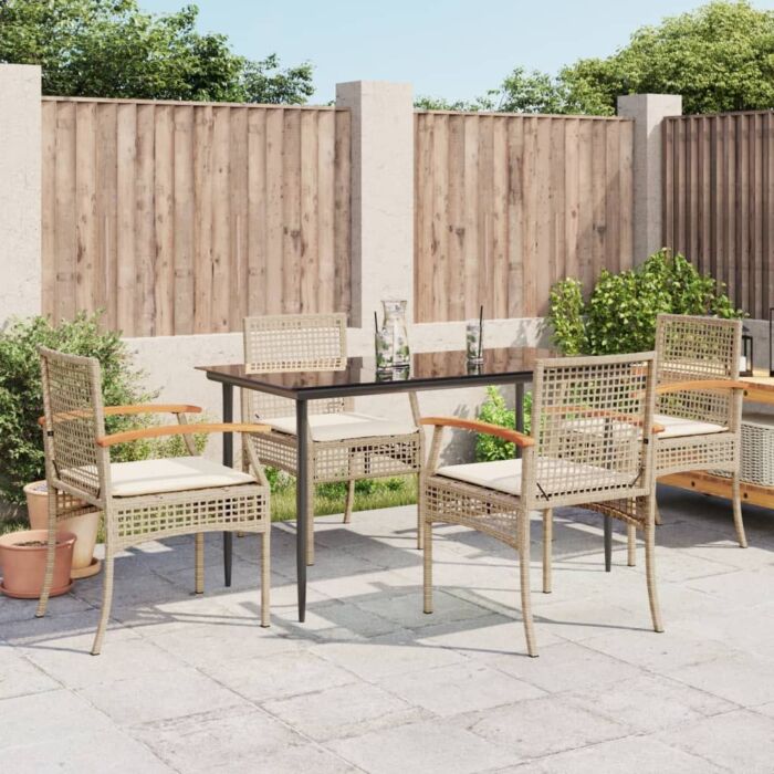 Vidaxl 5 Piece Garden Dining Set With Cushions Beige Poly Rattan