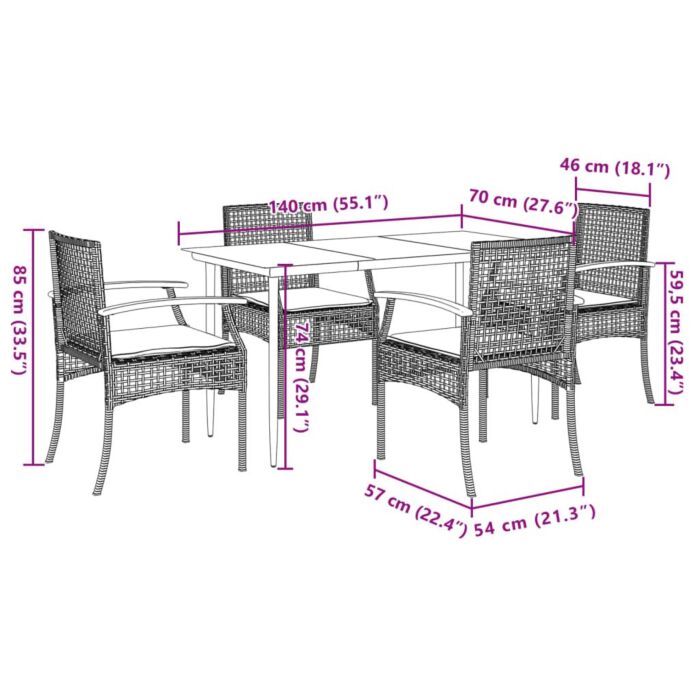 Vidaxl 5 Piece Garden Dining Set With Cushions Beige Poly Rattan
