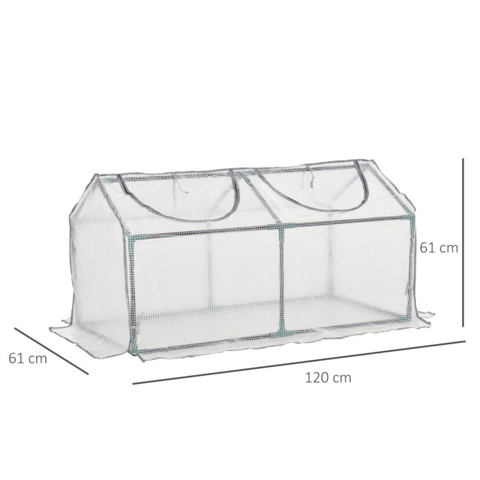 Outsunny Mini Greenhouse Portable Flower Planter Tomato Vegetable House For Garden Backyard With Zipper 120 X 60 X 60 Cm, White
