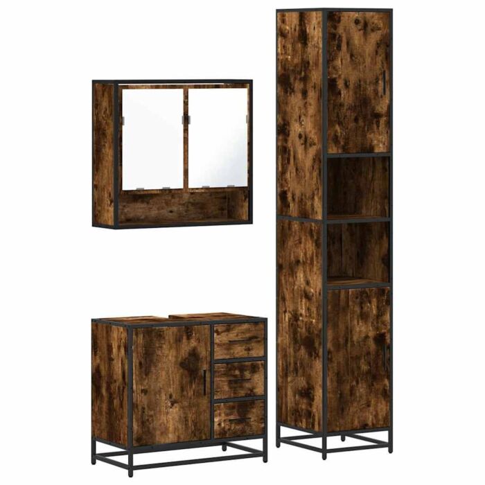 Vidaxl 4 Piece Bathroom Furniture Set Smoked Oak Engineered Wood