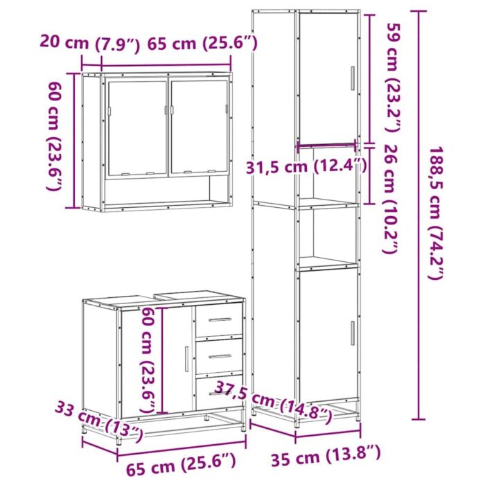 Vidaxl 4 Piece Bathroom Furniture Set Smoked Oak Engineered Wood