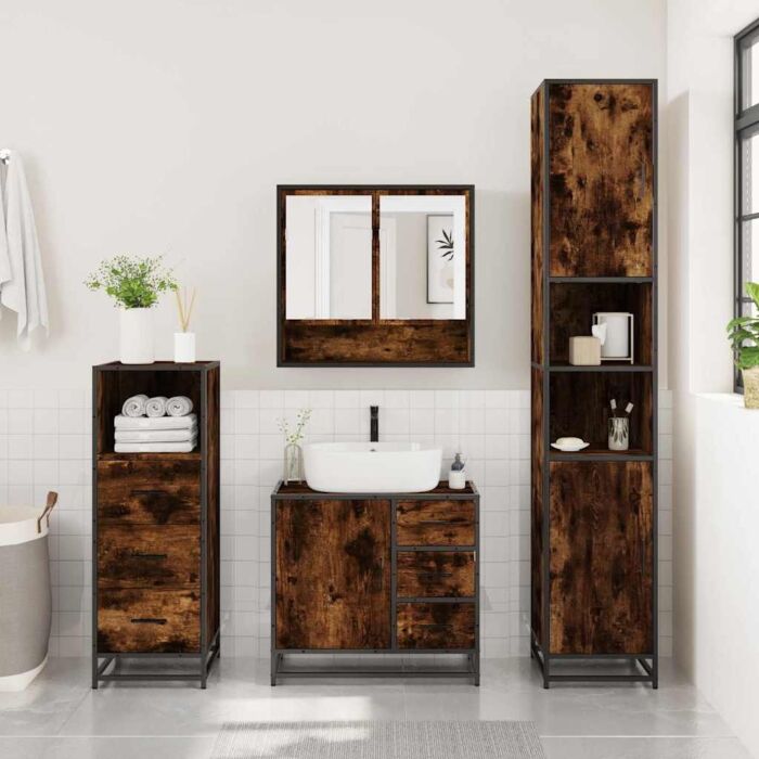 Vidaxl 4 Piece Bathroom Furniture Set Smoked Oak Engineered Wood