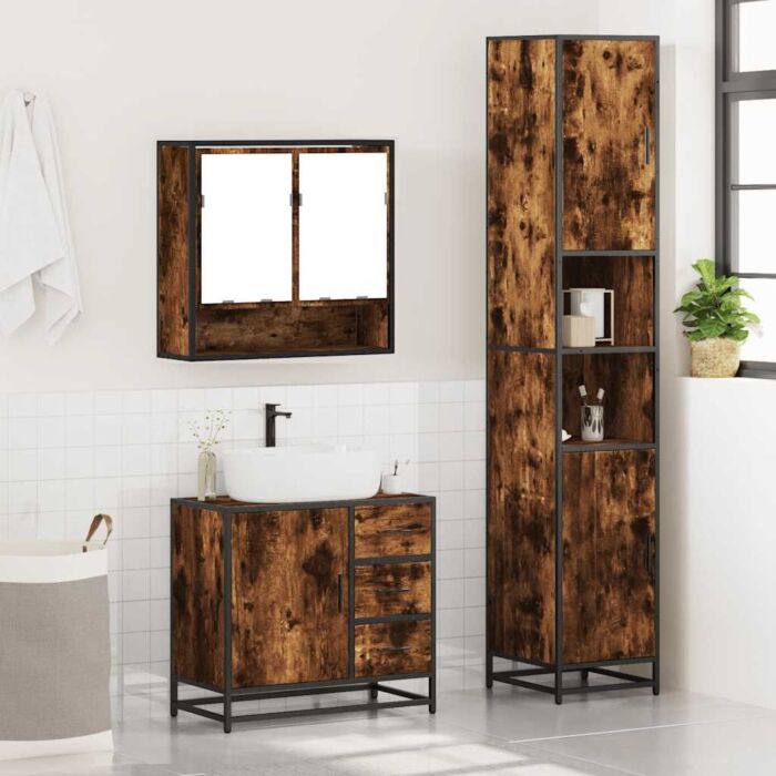 Vidaxl 4 Piece Bathroom Furniture Set Smoked Oak Engineered Wood