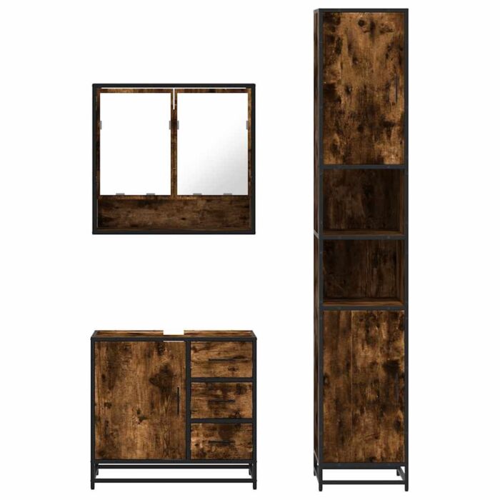 Vidaxl 4 Piece Bathroom Furniture Set Smoked Oak Engineered Wood