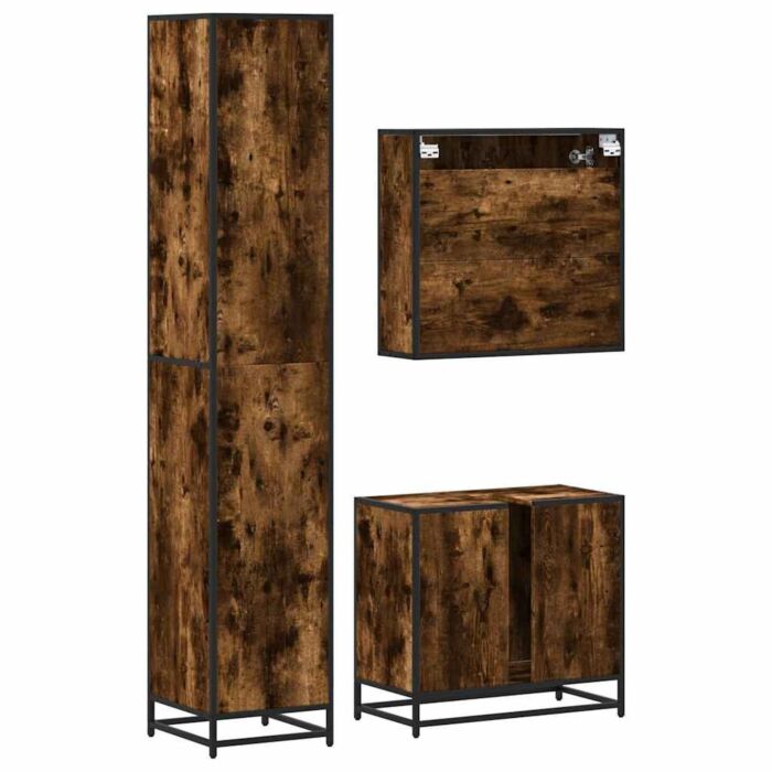 Vidaxl 4 Piece Bathroom Furniture Set Smoked Oak Engineered Wood