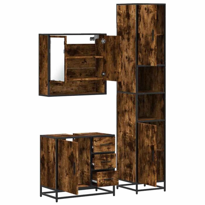 Vidaxl 4 Piece Bathroom Furniture Set Smoked Oak Engineered Wood