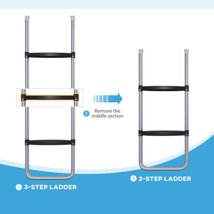 Sportnow Galvanised Steel Trampoline Ladder, 2 Steps/3 Steps Outdoor Trampoline Accessories For 6ft, 8ft, 10ft, 12ft, 13ft, 14ft, 16ft Trampoline, 110l X 32wcm, Silver Tone