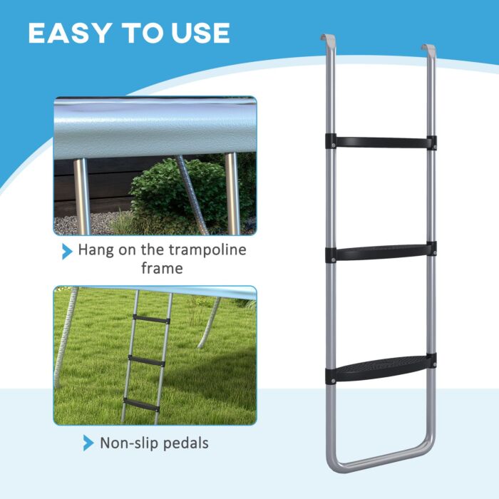 Sportnow Galvanised Steel Trampoline Ladder, 2 Steps/3 Steps Outdoor Trampoline Accessories For 6ft, 8ft, 10ft, 12ft, 13ft, 14ft, 16ft Trampoline, 110l X 32wcm, Silver Tone