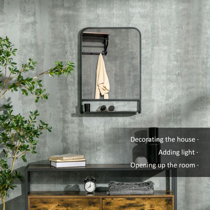 Homcom Modern Square Wall Mirror With Storage Shelf, 70 X 50 Cm Mirrors, Black