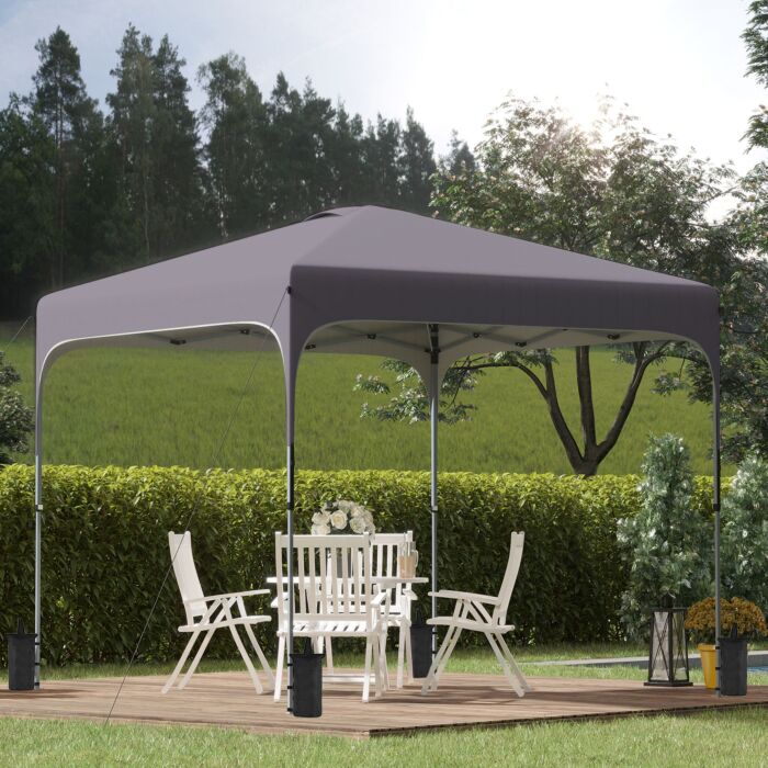 Outsunny 3 X 3 (m) Pop Up Gazebo, Foldable Canopy Tent With Carry Bag With Wheels And 4 Leg Weight Bags For Outdoor Garden Patio Party, Dark Grey