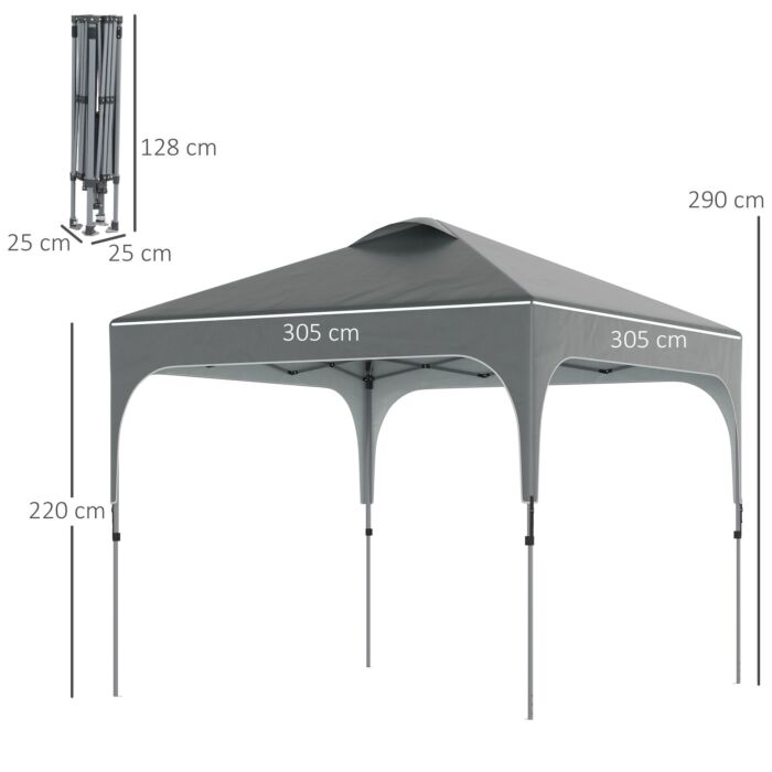 Outsunny 3 X 3 (m) Pop Up Gazebo, Foldable Canopy Tent With Carry Bag With Wheels And 4 Leg Weight Bags For Outdoor Garden Patio Party, Dark Grey