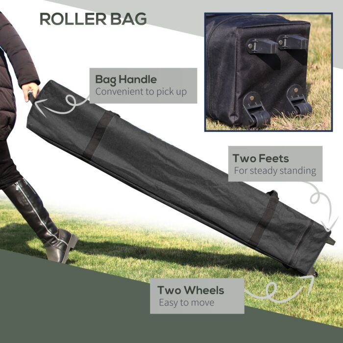 Outsunny 3 X 3 (m) Pop Up Gazebo, Foldable Canopy Tent With Carry Bag With Wheels And 4 Leg Weight Bags For Outdoor Garden Patio Party, Dark Grey