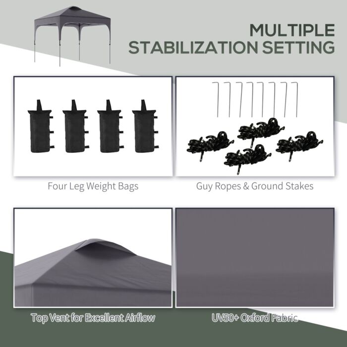 Outsunny 3 X 3 (m) Pop Up Gazebo, Foldable Canopy Tent With Carry Bag With Wheels And 4 Leg Weight Bags For Outdoor Garden Patio Party, Dark Grey