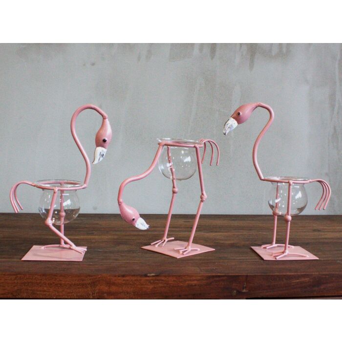 Hydroponic Home Decor - Pink Metal Flamingo Des 3
