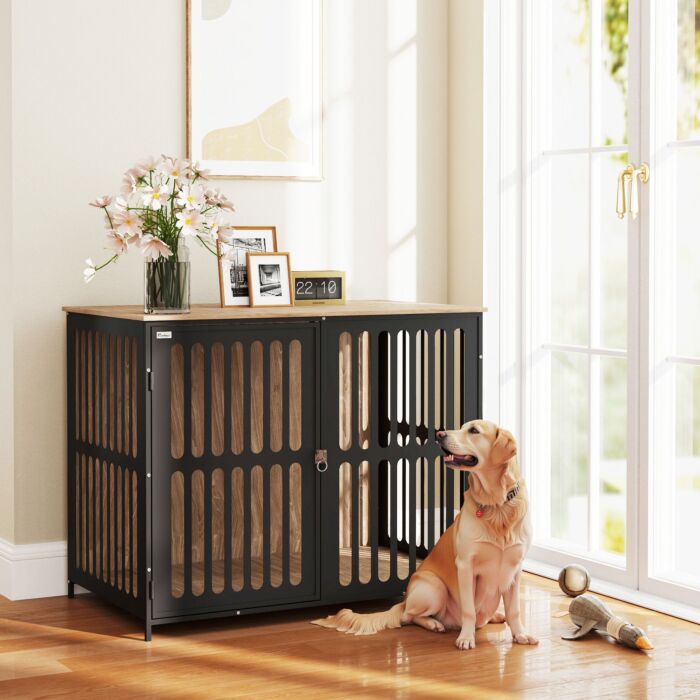 Pawhut Dog Crate Furniture With Anti-chew Resistant Mesh, Anti-escape Single Door, For Large Dogs, 100 X 60 X 81.5 Cm