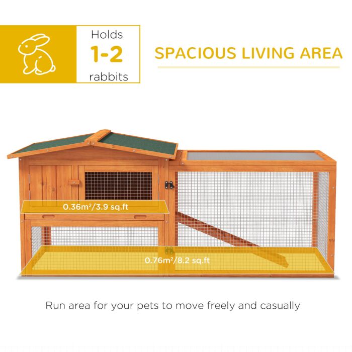 Pawhut Rabbit Hutch And Run Outdoor Bunny Cage Wooden Guinea Pig Hide House With Sliding Tray, Hay Rack, Ramp, 156 X 58 X 68cm