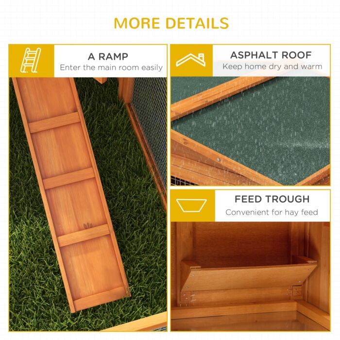 Pawhut Rabbit Hutch And Run Outdoor Bunny Cage Wooden Guinea Pig Hide House With Sliding Tray, Hay Rack, Ramp, 156 X 58 X 68cm