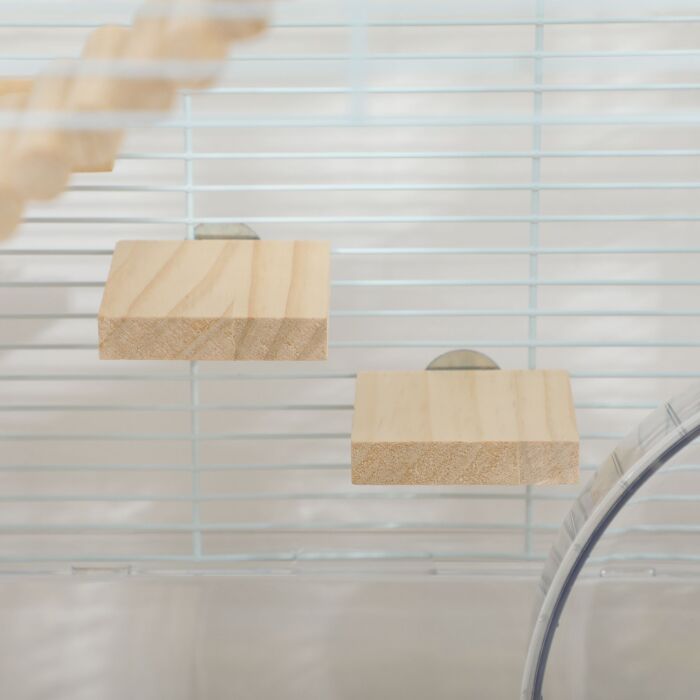 Pawhut Hamster Cage, Gerbilarium Cage, Wooden Ramp, Exercise Wheel, Food Bowl, Natural Tone And White
