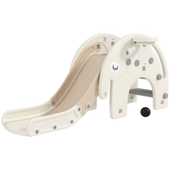 Aiyaplay 3 In 1 Toddler Slide With Basketball Hoop, Climber, Elephant-themed, For 1-3 Years, Cream White