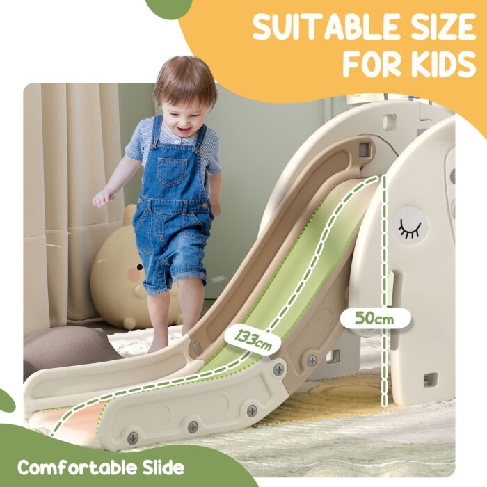 Aiyaplay 3 In 1 Toddler Slide With Basketball Hoop, Climber, Elephant-themed, For 1-3 Years, Cream White