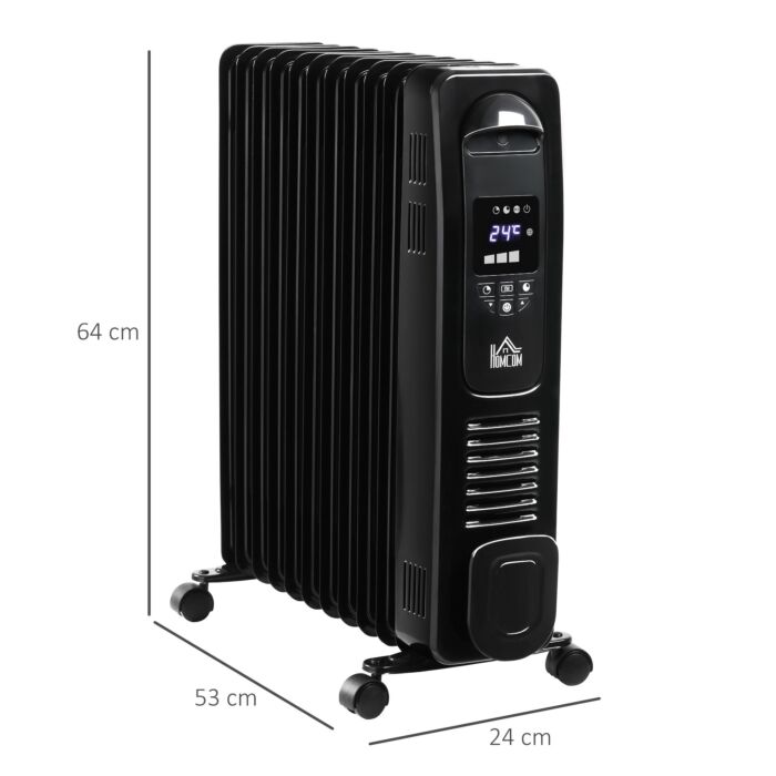 Homcom 2720w Digital Display Oil Filled Radiator 11fin Portable Electric Heater W/ Built-in Timer Three Heat Settings Safety Switch Remote Control