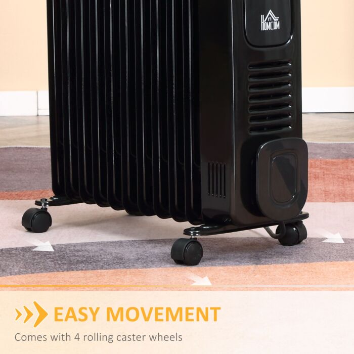 Homcom 2720w Digital Display Oil Filled Radiator 11fin Portable Electric Heater W/ Built-in Timer Three Heat Settings Safety Switch Remote Control