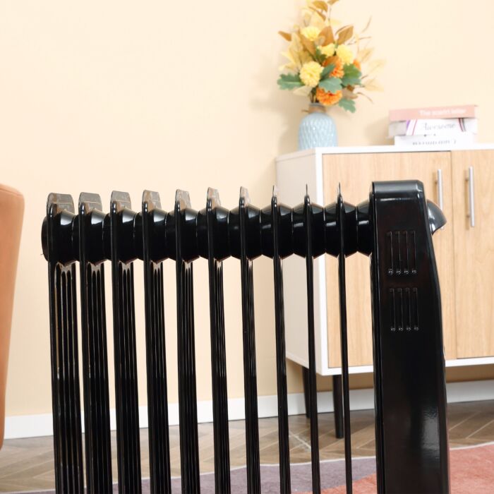 Homcom 2720w Digital Display Oil Filled Radiator 11fin Portable Electric Heater W/ Built-in Timer Three Heat Settings Safety Switch Remote Control