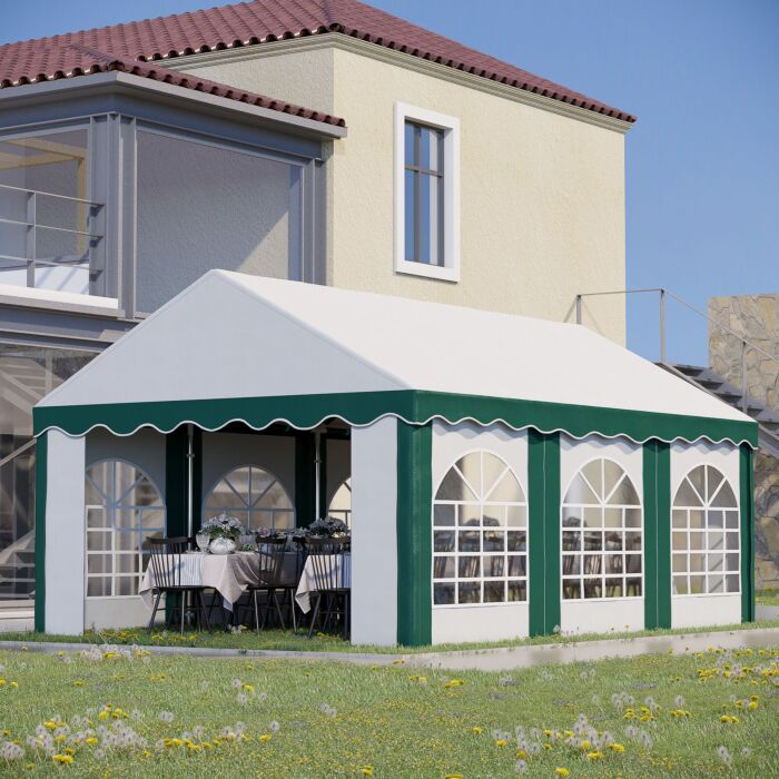 Outsunny 6 X 4m Garden Gazebo With Sides, Galvanised Marquee Party Tent With Six Windows And Double Doors
