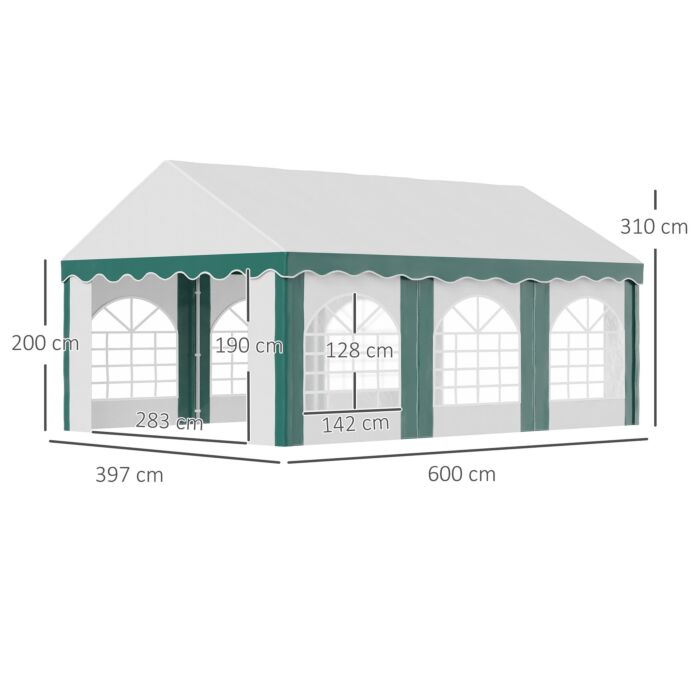 Outsunny 6 X 4m Garden Gazebo With Sides, Galvanised Marquee Party Tent With Six Windows And Double Doors