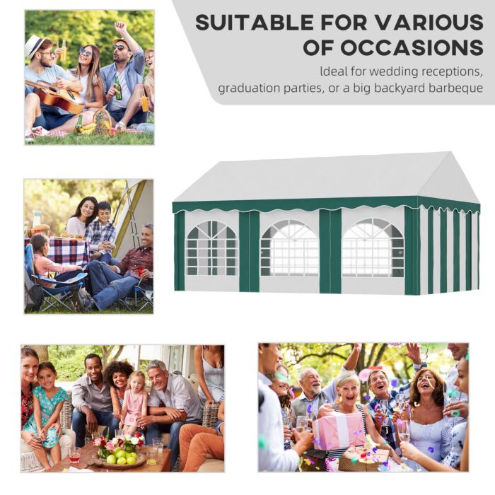Outsunny 6 X 4m Garden Gazebo With Sides, Galvanised Marquee Party Tent With Six Windows And Double Doors