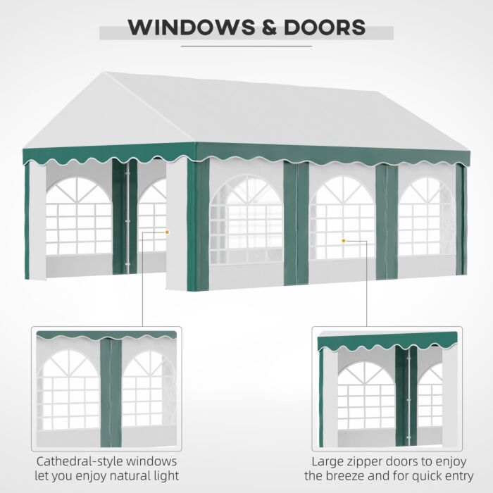 Outsunny 6 X 4m Garden Gazebo With Sides, Galvanised Marquee Party Tent With Six Windows And Double Doors