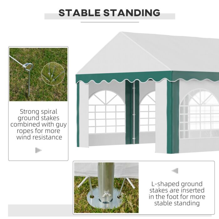 Outsunny 6 X 4m Garden Gazebo With Sides, Galvanised Marquee Party Tent With Six Windows And Double Doors