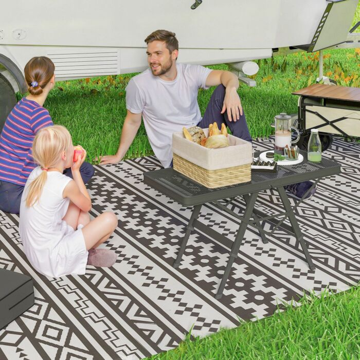 Outsunny 3 Ft Folding Camping Table W/ Adjustable Heights, Outdoor Folding Picnic Table With Metal Mesh Desktop & Aluminium Legs, Portable Lightweight Bbq Table For Picnic, Garden, Party, Black