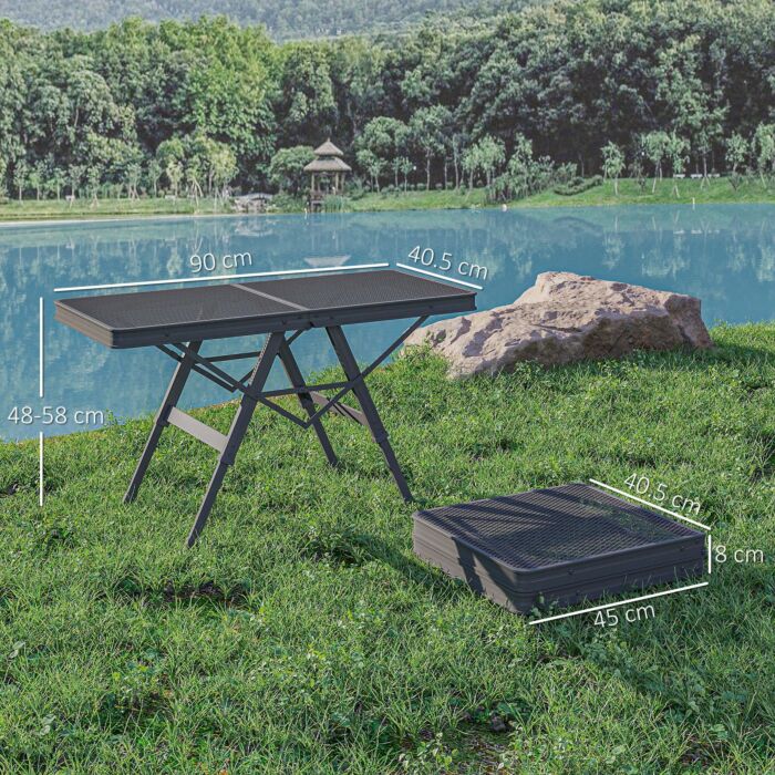 Outsunny 3 Ft Folding Camping Table W/ Adjustable Heights, Outdoor Folding Picnic Table With Metal Mesh Desktop & Aluminium Legs, Portable Lightweight Bbq Table For Picnic, Garden, Party, Black