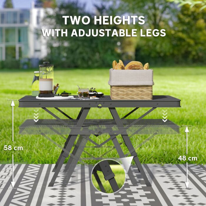 Outsunny 3 Ft Folding Camping Table W/ Adjustable Heights, Outdoor Folding Picnic Table With Metal Mesh Desktop & Aluminium Legs, Portable Lightweight Bbq Table For Picnic, Garden, Party, Black