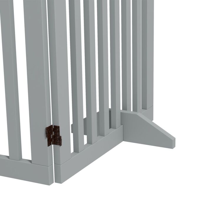 Pawhut Wooden Pet Gate Foldable Freestanding Dog Safety Barrier W/ Support Feet, Grey