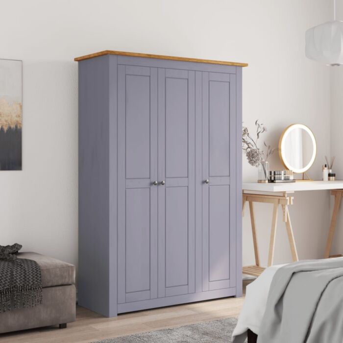 Vidaxl 3-door Wardrobe Grey 118x50x171.5 Cm Pine Panama Range