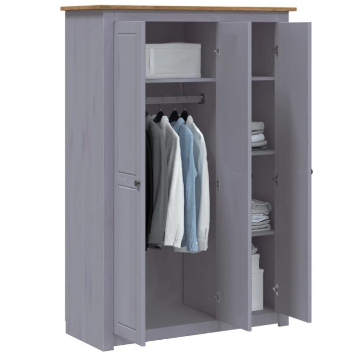 Vidaxl 3-door Wardrobe Grey 118x50x171.5 Cm Pine Panama Range