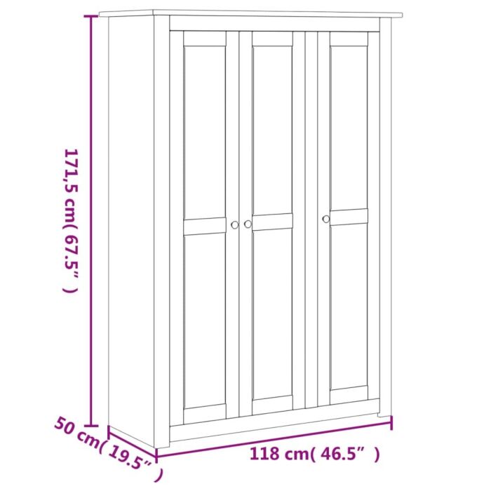 Vidaxl 3-door Wardrobe Grey 118x50x171.5 Cm Pine Panama Range