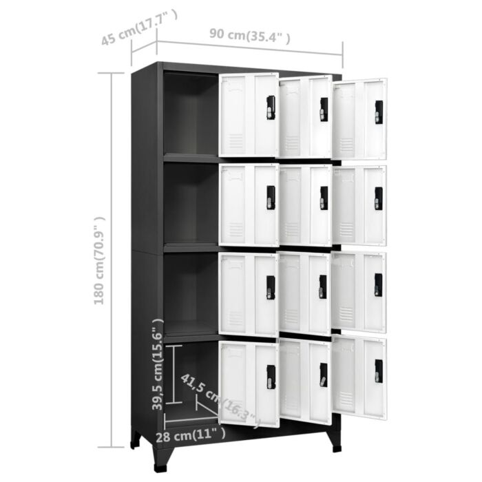 Vidaxl Locker Cabinet Anthracite And White 90x45x180 Cm Steel