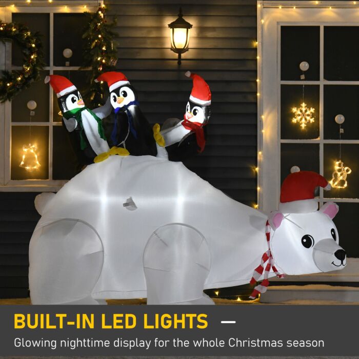 Homcom 5ft Outdoor Christmas Inflatable With Led Light, Lighted Blowup Polar Bear With Three Penguins, Giant Yard Party Decoration For Garden Lawn
